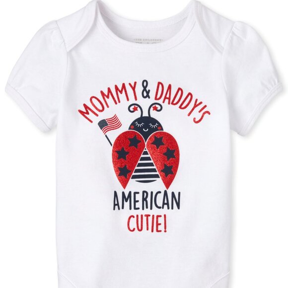 The Childrens Place Baby Girls American Cutie Graphic Bodysuit -White-3-6 mm NWT - Picture 1 of 4